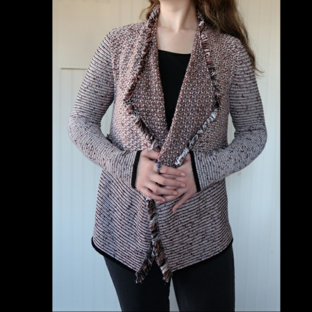 White House Black Market Women's Cardigan Small Multicolored Strech Fringe